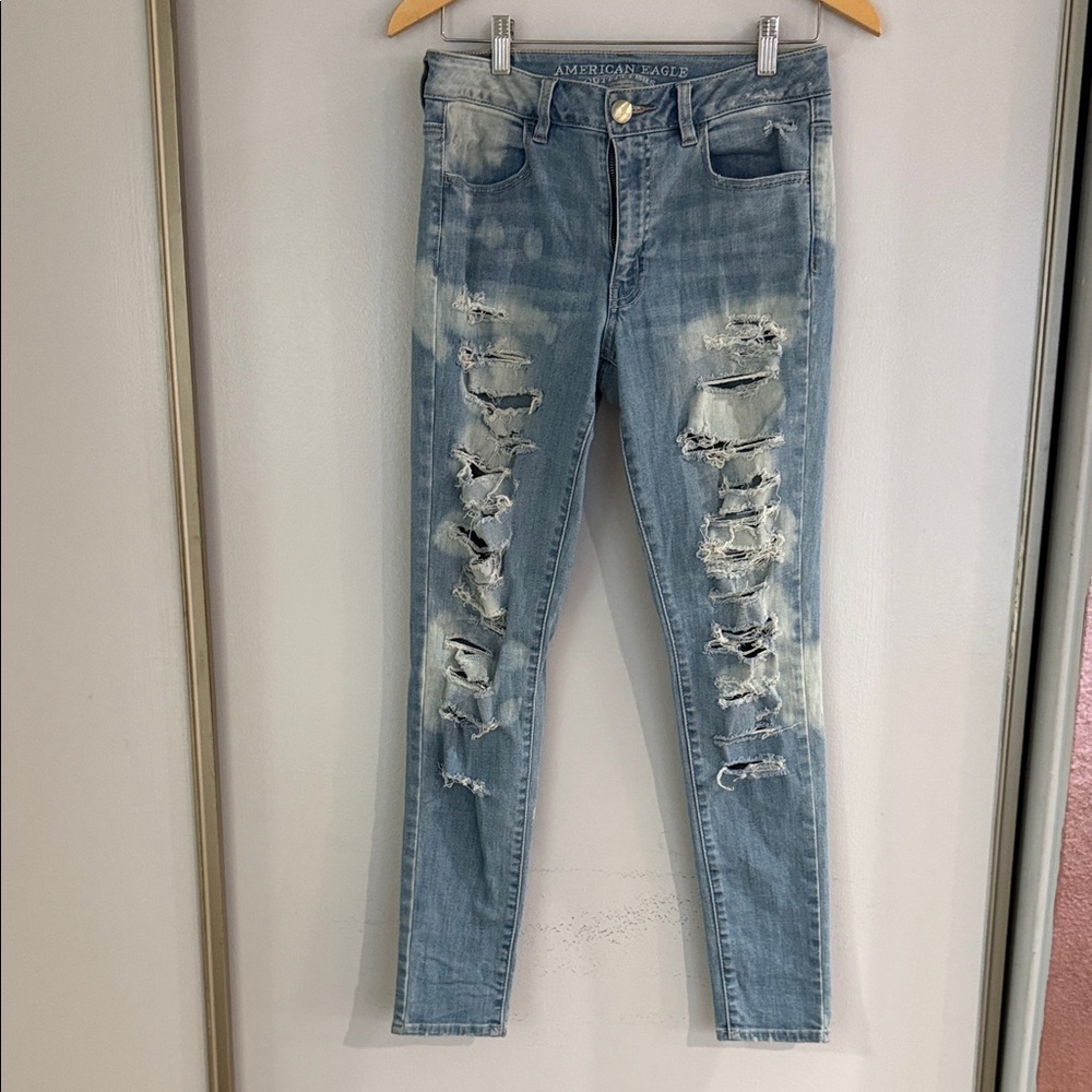 American Eagle Outfitters Distressed Light Blue Hi-Rise Jegging Skinny Jeans